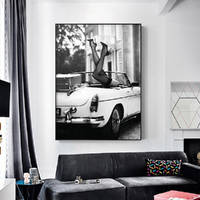 High Heels in Classic Car Black Frame Canvas Wall Art