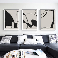 Black Beige 3 Sets Black Frame Canvas Wall Art