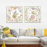 Floral birds 2 Sets Gold Frame Canvas Wall Art