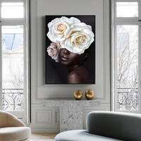 Flower African Woman Black Frame Canvas Wall Art