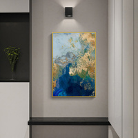 Marbled Blue Gold Artwork Gold Frame Canvas Wall Art