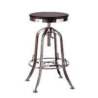 Industrial Wooden Height Adjustable Swivel Bar Stool