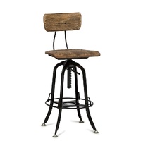 Industrial Wooden Height Adjustable Swivel Bar Stool Chair with Back