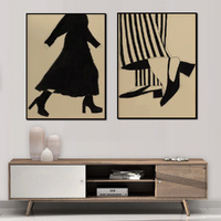 Fashion Illustration 2 Sets Black Frame Canvas Wall Art