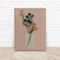 Boho Floral Wood Frame Canvas Wall Art