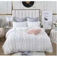 Ruffles Textured Jacquard Queen Size white Duvet Doona Quilt Cover Set