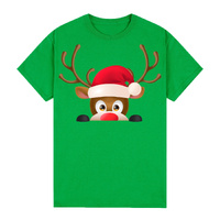 100% Cotton Christmas T-shirt Adult Unisex Tee Tops Funny Santa Party Custume, Reindeer Head (Green)