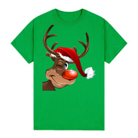 100% Cotton Christmas T-shirt Adult Unisex Tee Tops Funny Santa Party Custume, Reindeer Wink (Green)