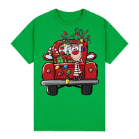 100% Cotton Christmas T-shirt Adult Unisex Tee Tops Funny Santa Party Custume, Car with Reindeer (Green)