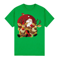 100% Cotton Christmas T-shirt Adult Unisex Tee Tops Funny Santa Party Custume, Santas Sleigh (Green)