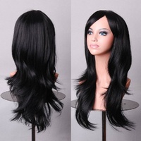 70cm Wavy Curly Sleek Full Hair Lady Wigs w Side Bangs Cosplay Costume Womens