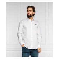 Aeronautica Militare White Cotton Shirt with Eagle Logo and Button Closure