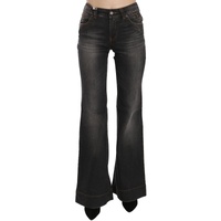 Mid Waist Flared Denim Casual Pants with Logo Details