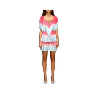 Elisabetta Franchi Pink Dress with Light Blue Shaded Franges