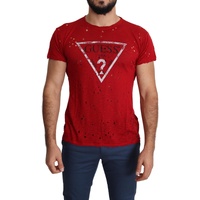 100% Authentic Red Cotton Stretch T-Shirt with Round Neck and Short Sleeves