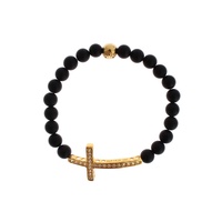 Authentic NIALAYA Bracelet with Matte Onyx Beads and CZ Diamond Cross