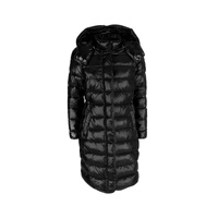 Womens Long Down Jacket with Hood and Button Closure