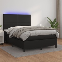 Box Spring Bed with Mattress&LED Black Faux Leather