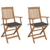 Folding Garden Chairs with Cushions Solid Wood Acacia