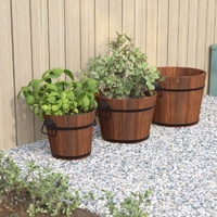 3 Piece Wooden Bucket Planter Set Solid Fir Wood