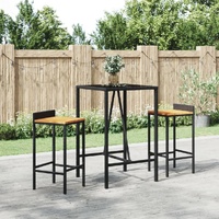 Bar Table with Glass Top Poly Rattan