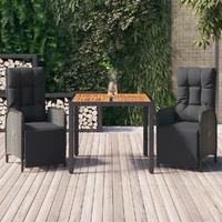 Garden Dining Set with Cushions Black Poly Rattan