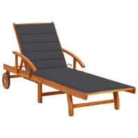 Garden Sun Lounger with Cushion Solid Acacia Wood