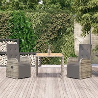 Garden Dining Set with Cushions Grey Poly Rattan