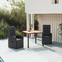 Garden Dining Set Black Poly Rattan&Solid Wood Acacia