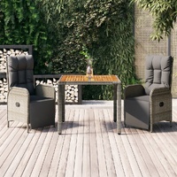 Garden Dining Set with Cushions Grey Poly Rattan