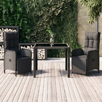 Garden Dining Set with Cushions Black Poly Rattan