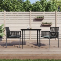 Garden Dining Set with Cushions Black Poly Rattan and Steel