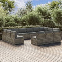 Garden Lounge Set with Cushions Grey Poly Rattan