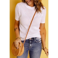 Azura Exchange Knitted Hollow-out Short Sleeve T Shirt