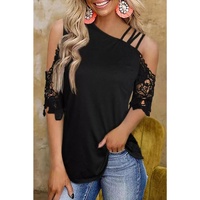 Azura Exchange Lace Splicing Strappy Cold Shoulder Top