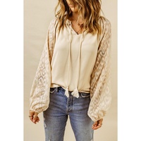 Azura Exchange Leopard Mesh Bubble Sleeve Blouse