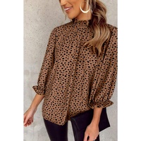 Azura Exchange Frilled Neck 3/4 Sleeves Cheetah Blouse