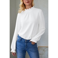 Azura Exchange Frilled Textured Bishop Sleeve Blouse