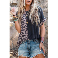 Azura Exchange Leopard Patchwork Short Sleeves Top