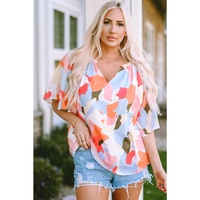 Azura Exchange Floral Print V Neck Half Sleeve Blouse