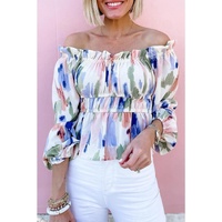 Azura Exchange Abstract Print Frill Off Shoulder Blouse