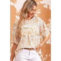 Azura Exchange Floral Print Wide Ruffle Sleeves Blouse