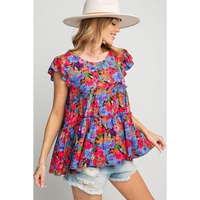 Azura Exchange Floral Print Ruffle Tiered Short Sleeve Babydoll Top