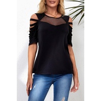 Azura Exchange Fishnet Splicing Cutout Shoulder Sleeve Top