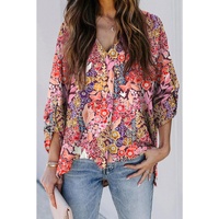 Azura Exchange Boho Floral Long Sleeve V-Neck Blouse