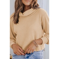 Azura Exchange Apricot Waffle Knit Turtleneck Top