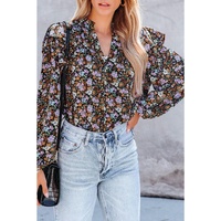 Azura Exchange Floral Print Ruffled Bubble Sleeve Shirt