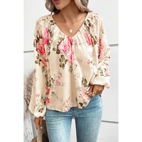 Azura Exchange Floral Print V-Neck Lantern Sleeve Blouse