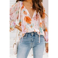 Azura Exchange Abstract Print Split Neck Puff Sleeve Blouse