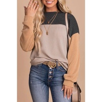 Azura Exchange Color Block Long Sleeve Ribbed Loose Top